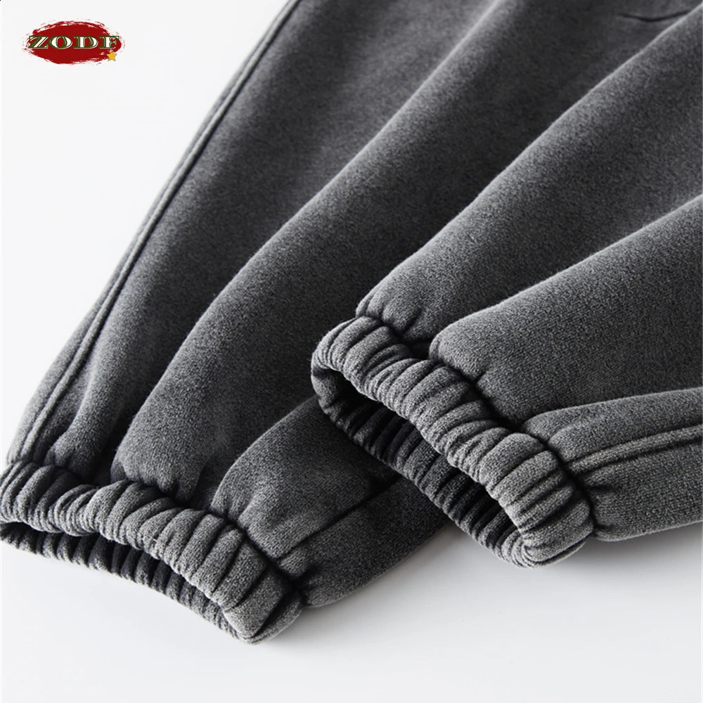 ZODF Retro Winter Mens 360gsm Wax Dyeing Wool Wash Sports Pants Womens Neutral Loose Brushed Warm Running Street Clothing HY0714 240905