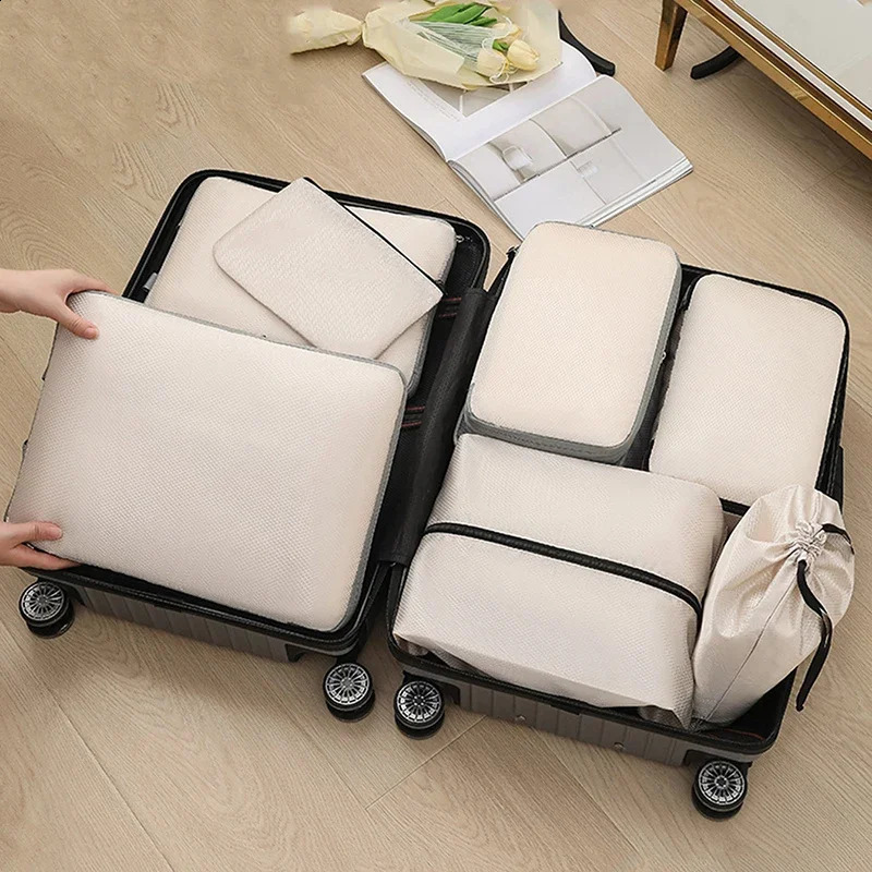 3pieceset travel bag compressible packaging cubic waterproof storage outdoor foldable luggage manager with handbag 240906