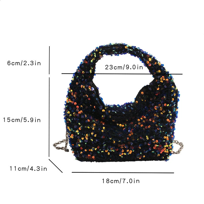 A shoulder bag made of sequins sparkly multicolored delicate and small 240906