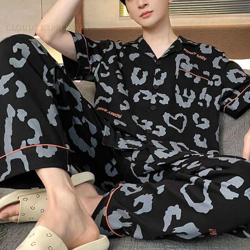 Summer Knitted Plaid Mens Pyjamas Plus 4XL Pajama Sets Casual Pjs Lounge Masculine Sleepwear Nightwear Pijamas Homewear Fashion Y240906