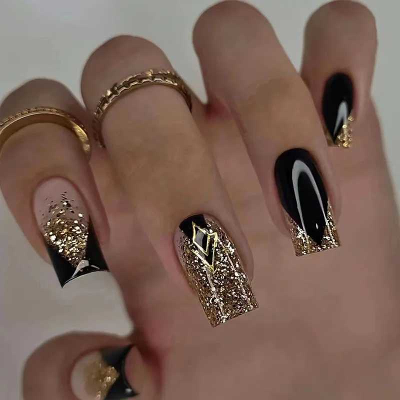 24 pieces of medium to long French fake nails square fake nails with butterfly design wearable decorative nail tips ballet nail press W240905