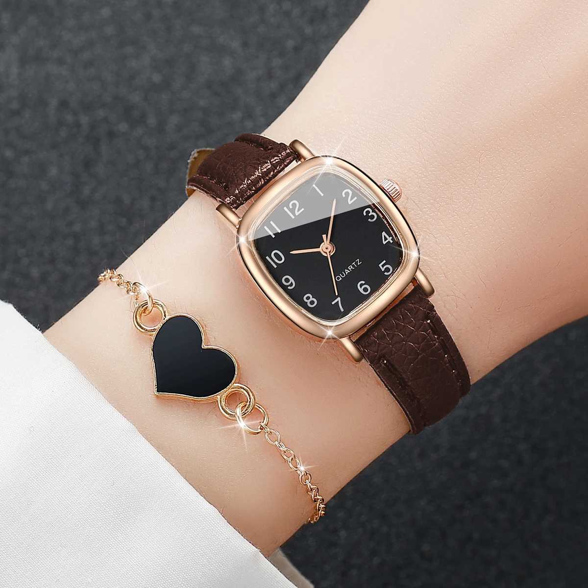 4-piece/set retro high-end square womens watch fashion digital dial student edition watch W240902