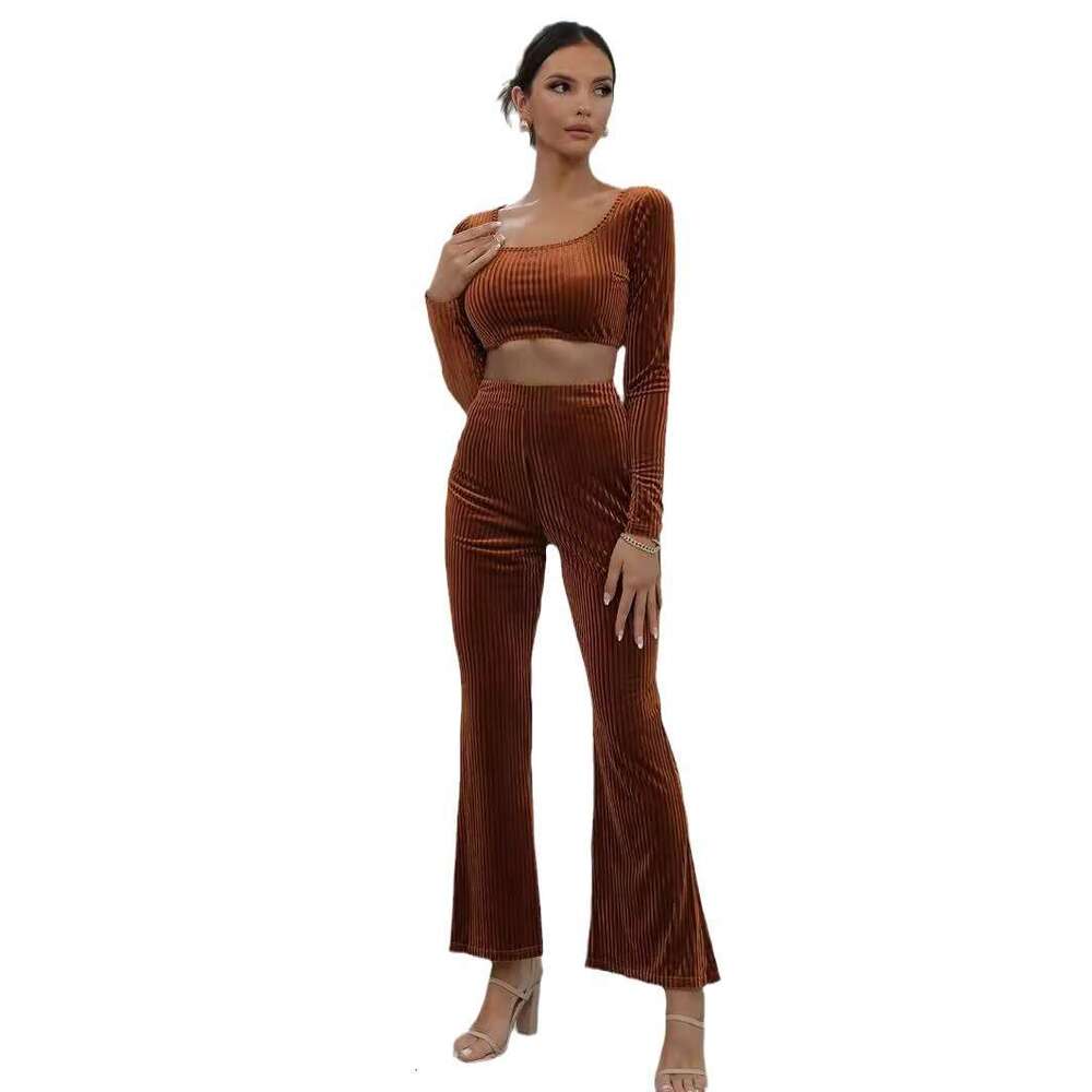 Women's Autumn/Winter New Long Sleeve Knitted Shirt Fashion Casual Set for Women