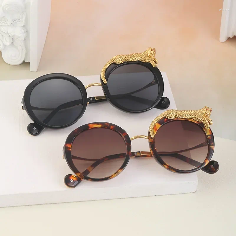 Sunglasses 2024 Round Frame Women Luxury Brand Design Leopard Sun Glasses Vintage Female Eyewear Male UV400 Oculos De Sol