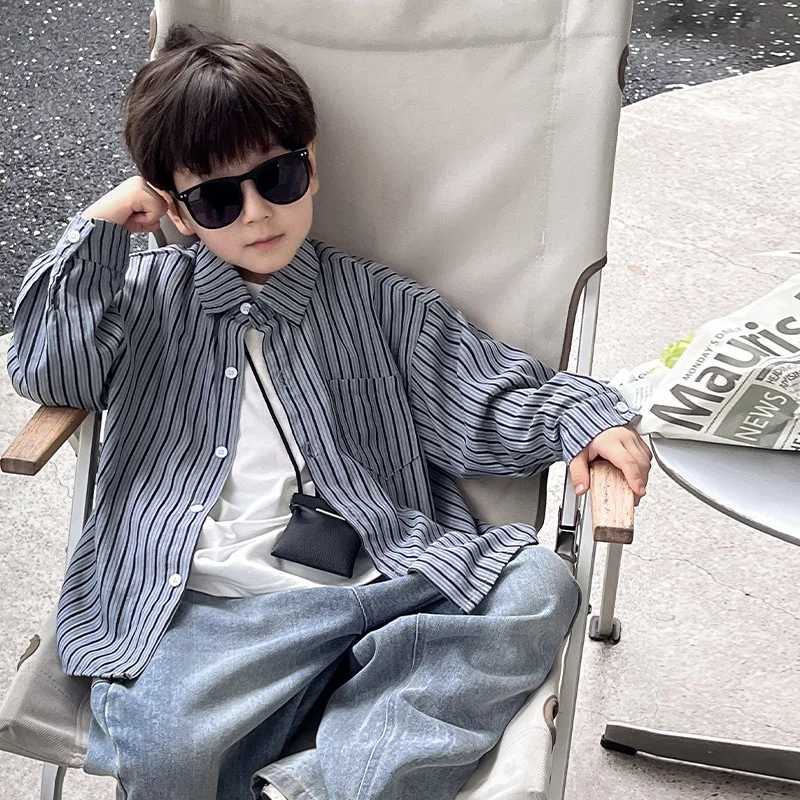 Children Clothing Kids Fashion Casual Shirt 2024 Spring and Autumn New Korean Style Coat Boys All Matching Striped Shirt Y240906
