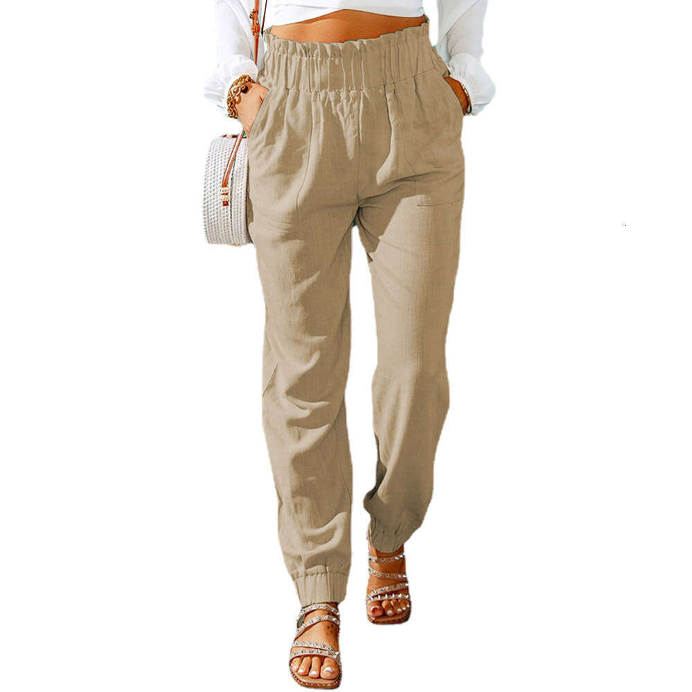 2024 Women's Spring New Ruffle Edge Elastic Belt High Waist Pants