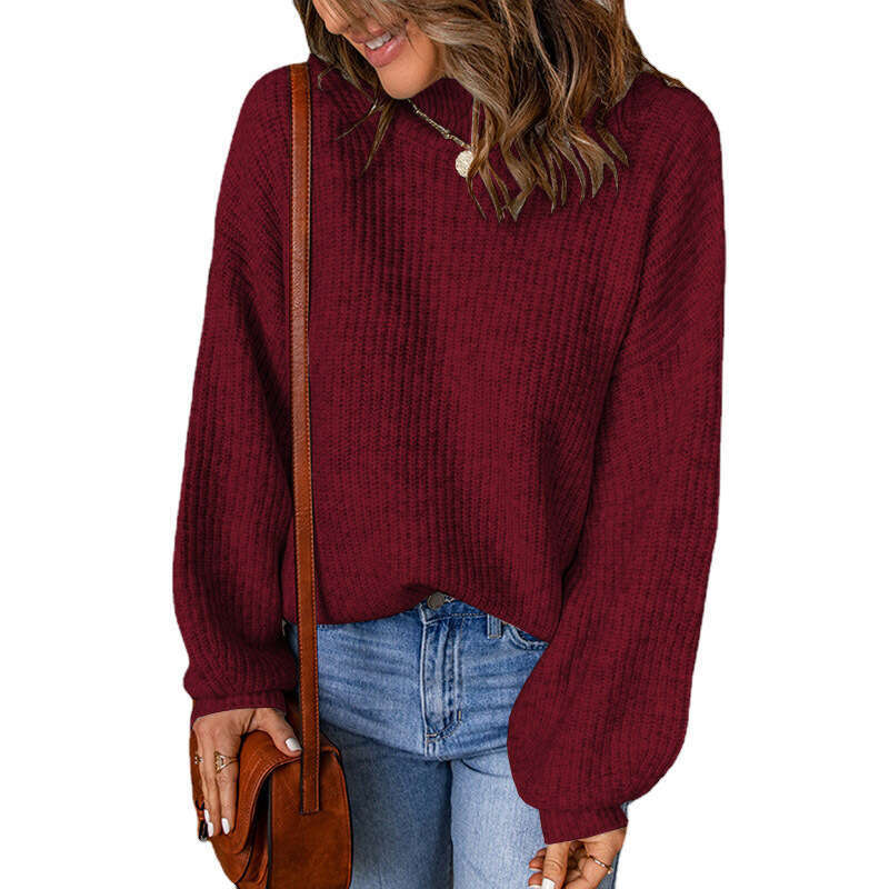 2024 Women's Autumn and Winter New High Collar Solid Loose Pullover Sweater for Women