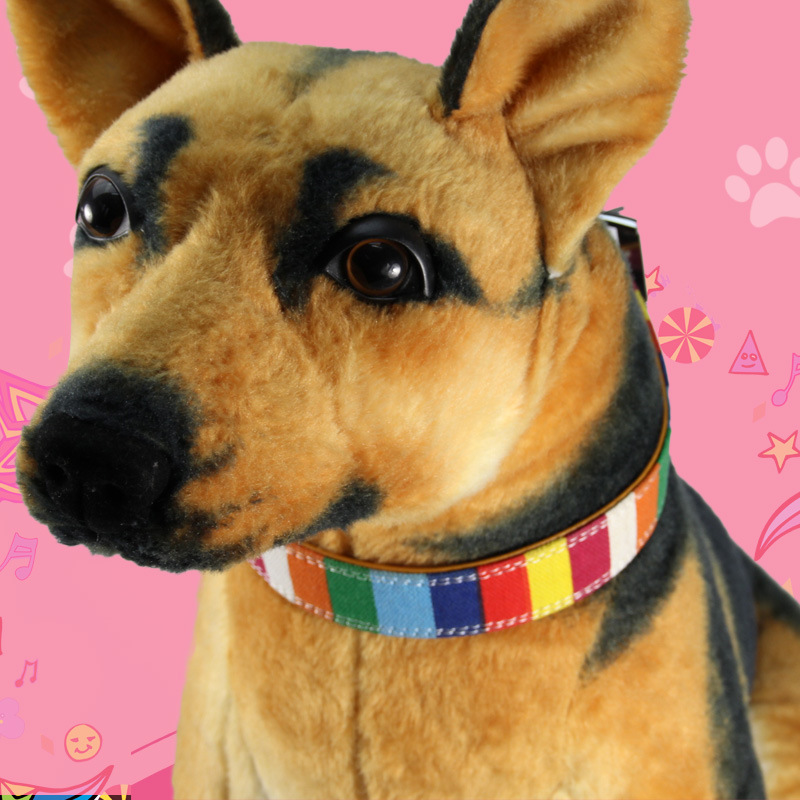 halloween Carefully selected rainbow stripe pet dog collar canvas PU alloy buckle head matching traction rope pet collar