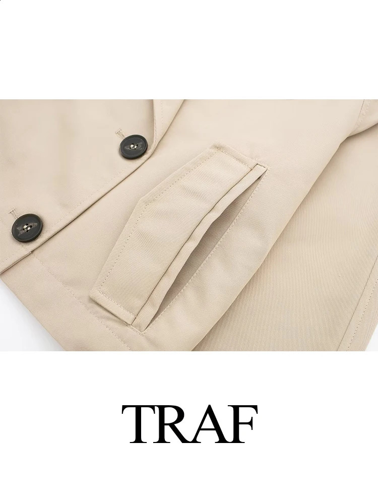 TRAF Womens Retro Windproof Jacket Solid Color Double Chest Spring Casual Short Sweet Trench 240902