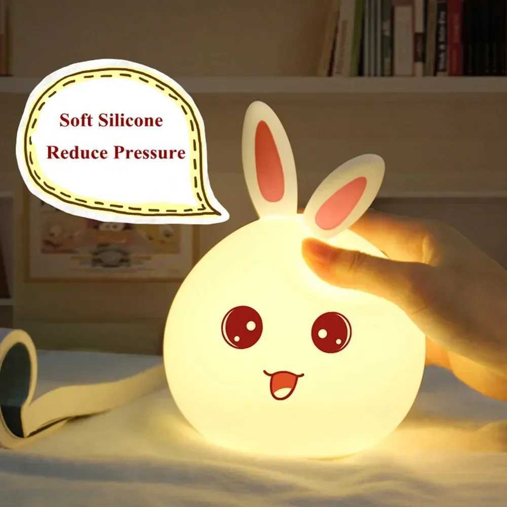 Soft silicone night light cute rabbit light touch sensor color bedroom cartoon decoration childrens bedside lamp W240816