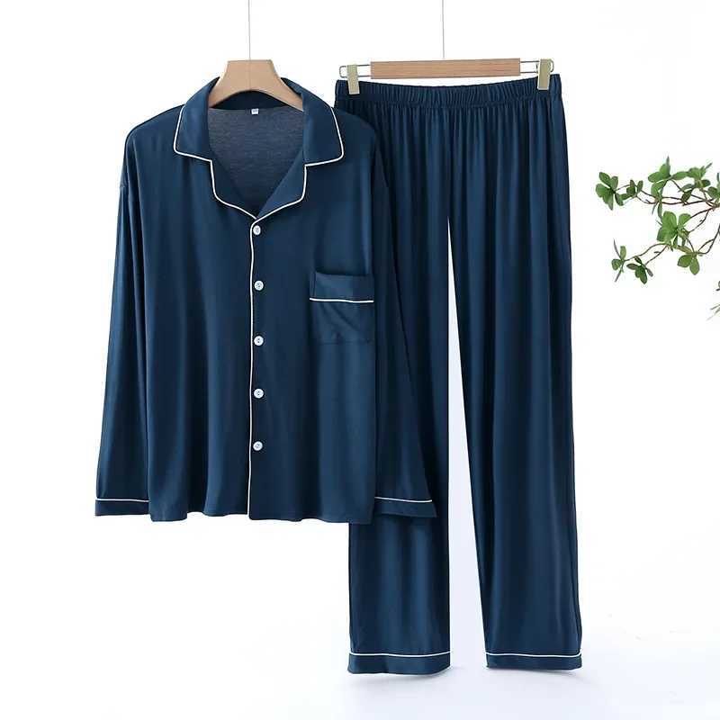 Trouser Pajamas Sets for Mens Spring and Autumn Long Sleeve Modal Thin Plus-Sized Homewear Suit Solid Colors Pyjama Men Sets Y240906