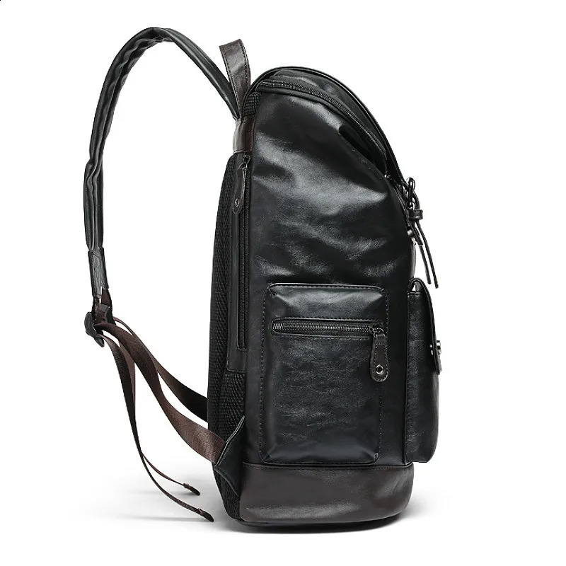 Men Pu Leather Backpack Mens Large Antitheft Travel Backpack Laptop Bag Black Bagpack School Male Business Shoulder Bag 240902