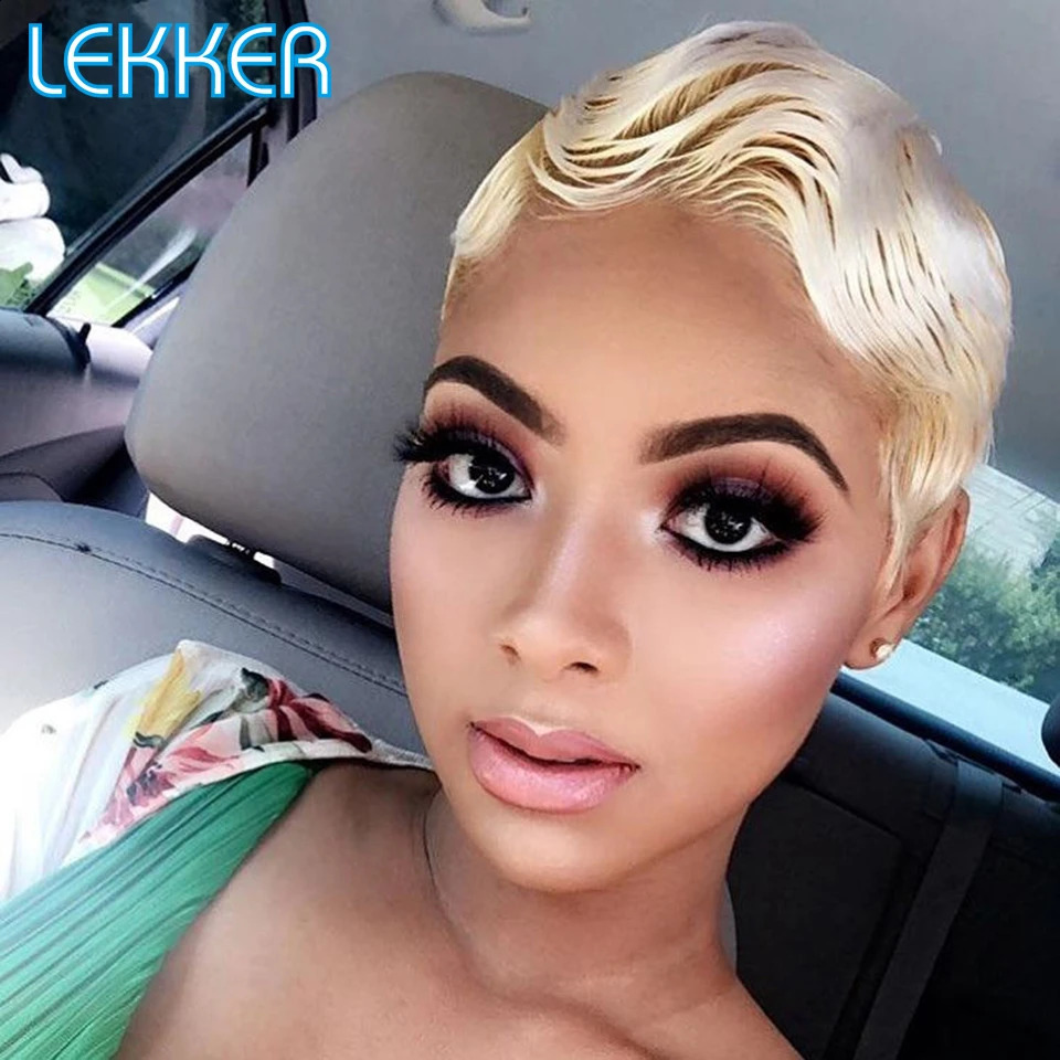 Lekker Wear to go Short Pixie Cut 13X6x1 Part Lace Front Human Hair Wigs For Women Glueless Brazilian Remy Hair Colored Bob Wigs 240828