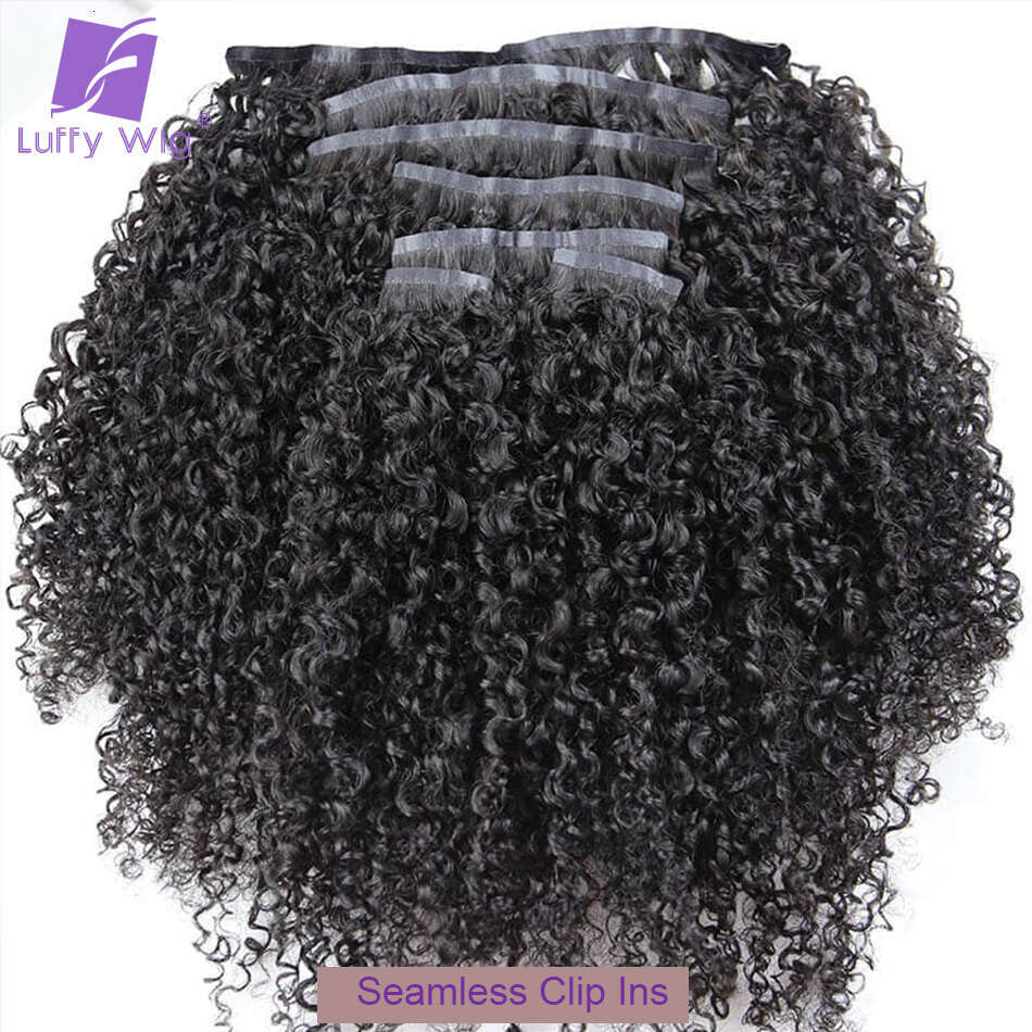 Seamless PU In Extensions Human Brazilian 3C 4A Afro Kinky Curly Hair Bundles Skin Weft Clip Ins Extension 100G