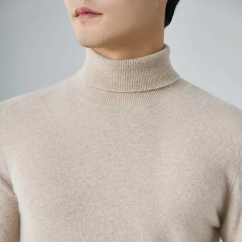 Skin-Friendly Cashmere Sweater Mens High Lapel Solid Color Pullover Long Sleeve Thick Sweater Cashmere Knit Bottoming Shirt Top Y240906