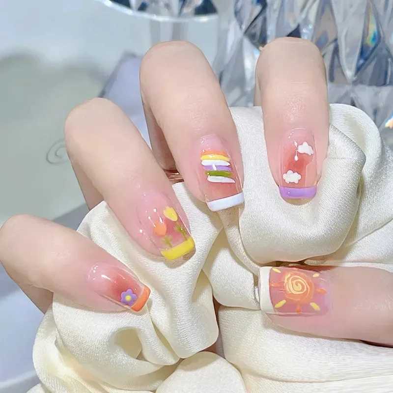 Heallor Cute and Childlike Wearable Pink Press Fake Nail Tip with Glue Fake Nail Design Butterfly Cute Girl Fake Nail W240905