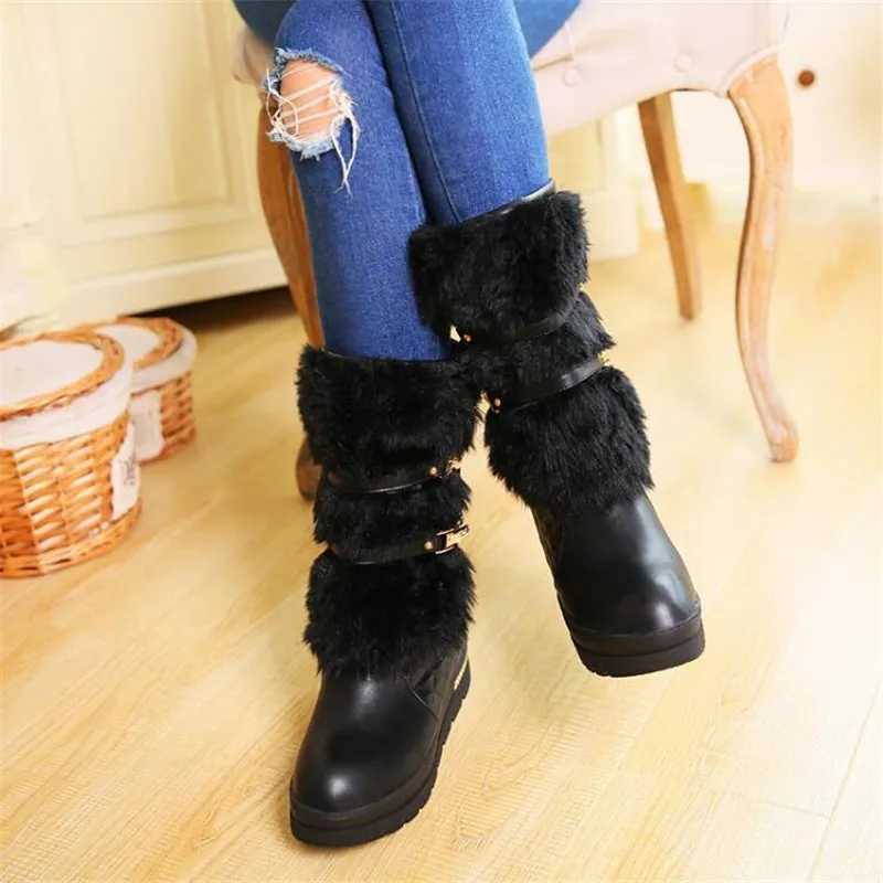 Waterproof Winter Shoes Women Platform Snow Boots Warm Fur Plush Casual Wedge Mid-Calf Boots Girls Black White Shoes Ladies33-43 M240906