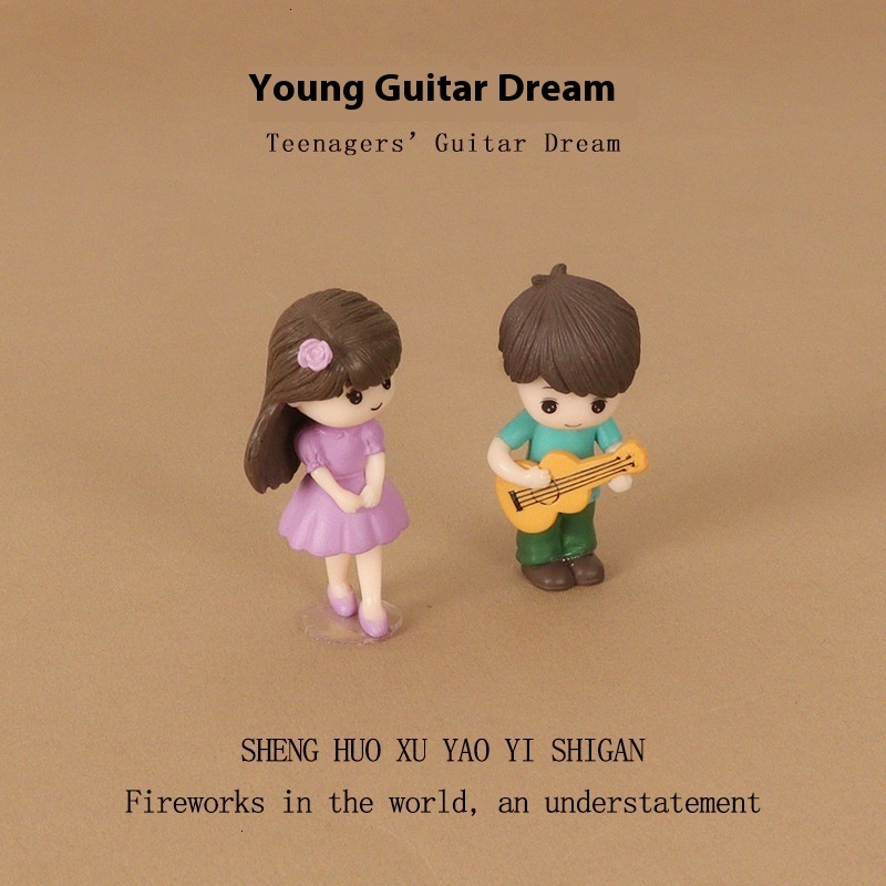 Mini Girl and Guitar Boy Micro Landscape Scene Plastic Crafts Home Decor Desktop Small Ornament