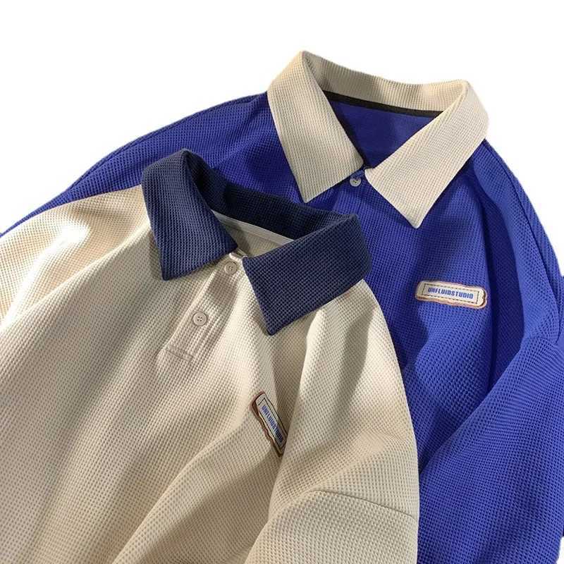Trendy Inswalf Checks Polo Shirt Collar Two-piece Illusion Long Sleeve Base Layer Top Mens Loose Fit Spring Autumn SweatshirtXJ240906