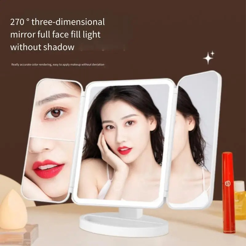 Trifold Makeup Mirror LED Lights Dorm Dressing Mirror Beauty Light up your fill light with Smart Complementary Makeup Mirror Tri 240905