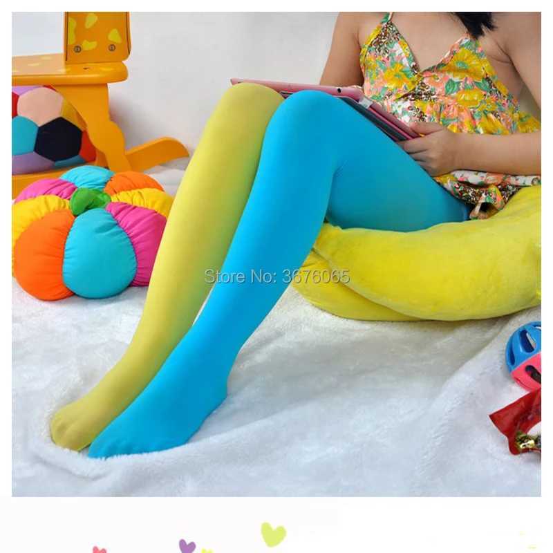 Girls candy color tights for baby kids cute velvet pantyhose contrast Combination color girl spring/autumn warm dance stockings Y240906