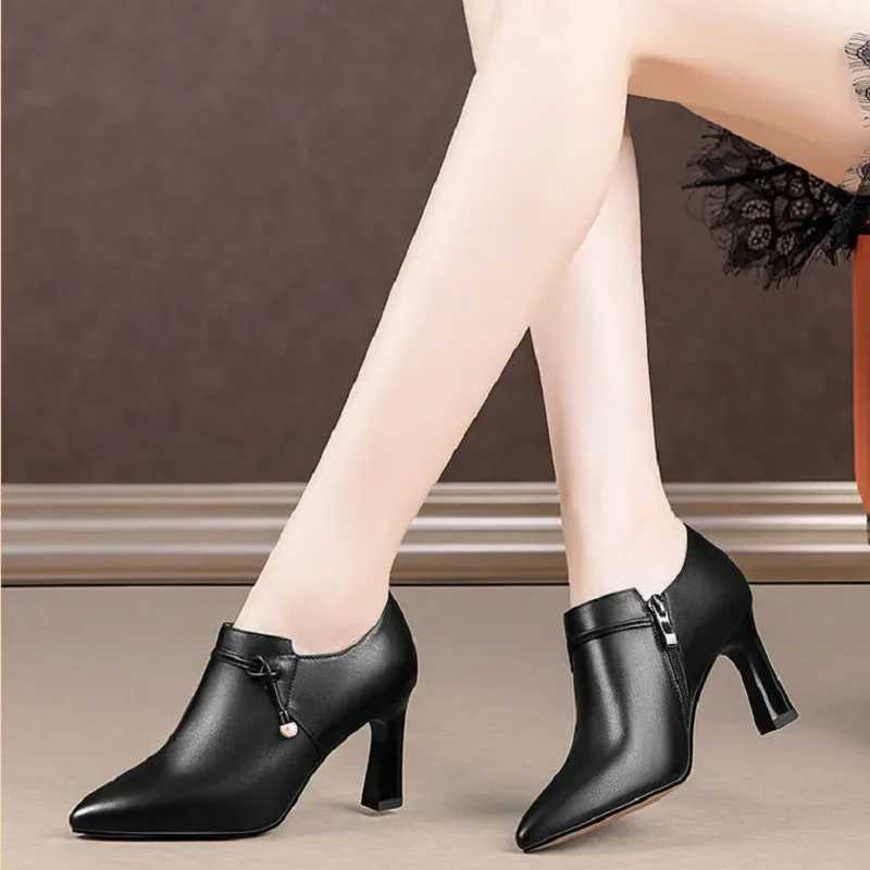 Botas Femininas Womens Fashion High Quality Brown Stiletto Shoes Foot Boots Womens Casual Black Patent Leather Autumn Shoes A100 CL240906