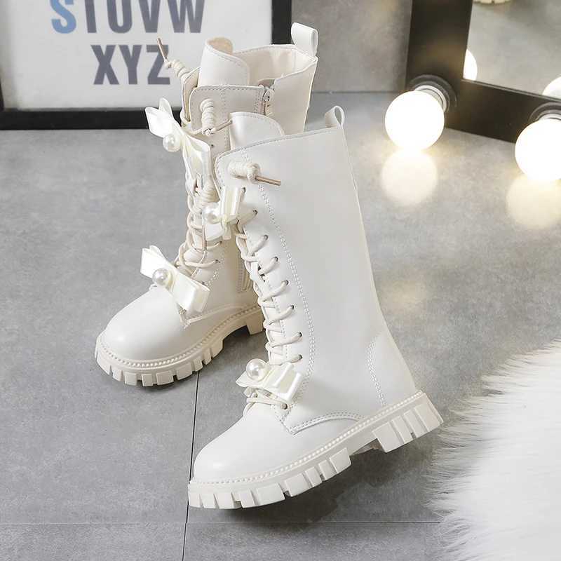 Winter Long Boots For Girls Luxury Pearl Bow Teenager Girls Fashion Boots Faux Fur Thick Warm Cotton Snow Boots For Girls M240906