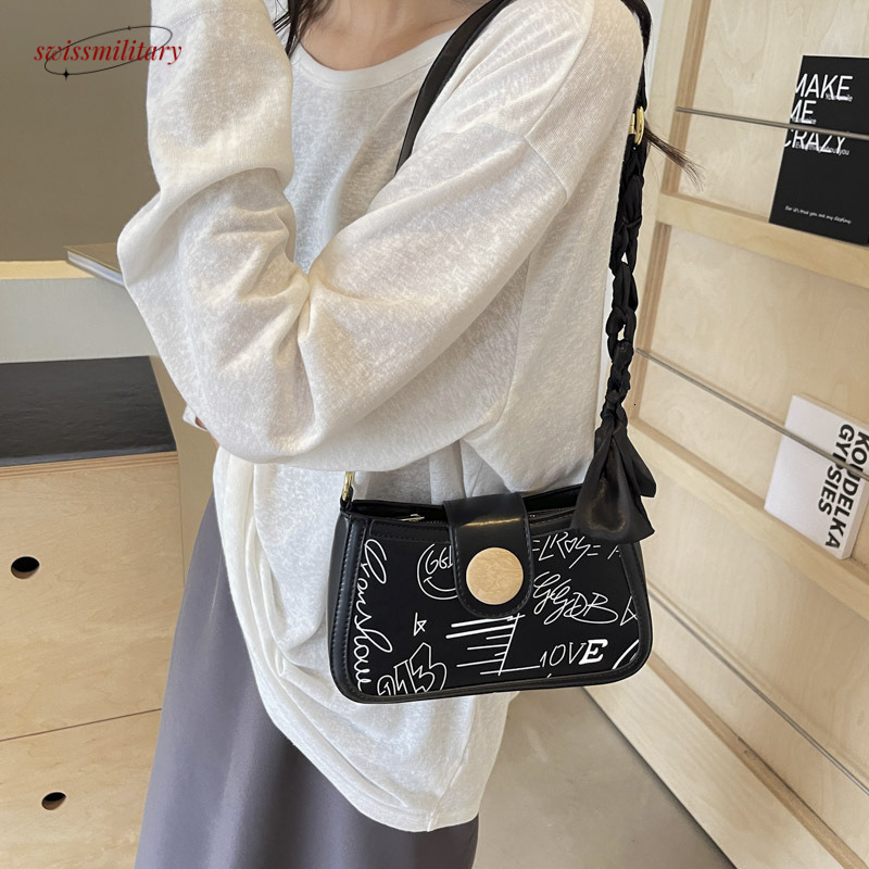 Swissmilitary Cute graffiti niche armpit women's 2024 popular new style fashionable single shoulder small square high-end crossbody bag #34