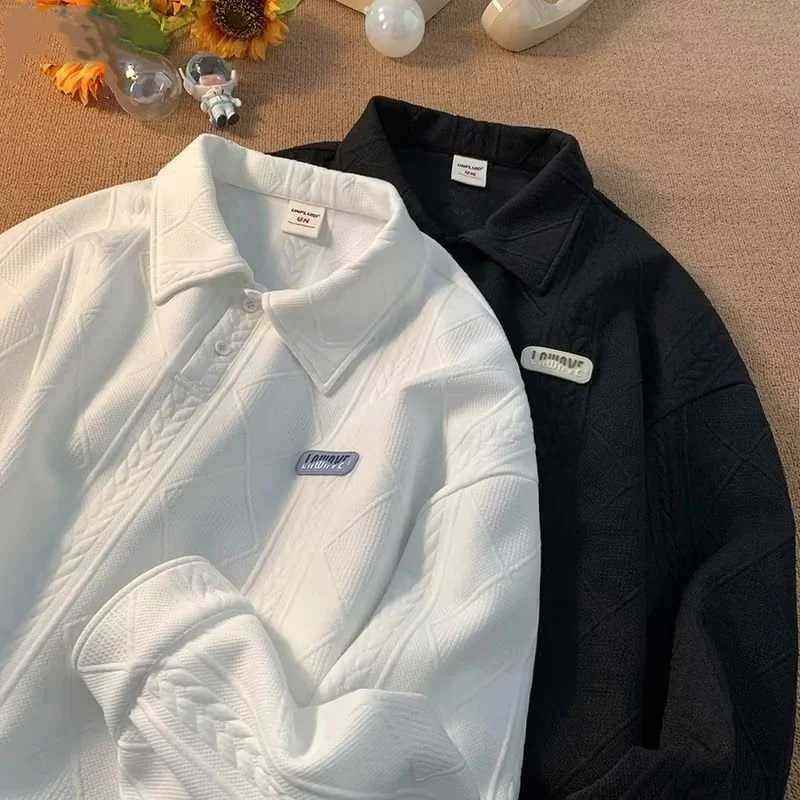 American Retro Polo Shirt Men Autumn Fashion Loose Casual Long Sleeve Flip Collar T-shirt Outdoor CoverXJ240906