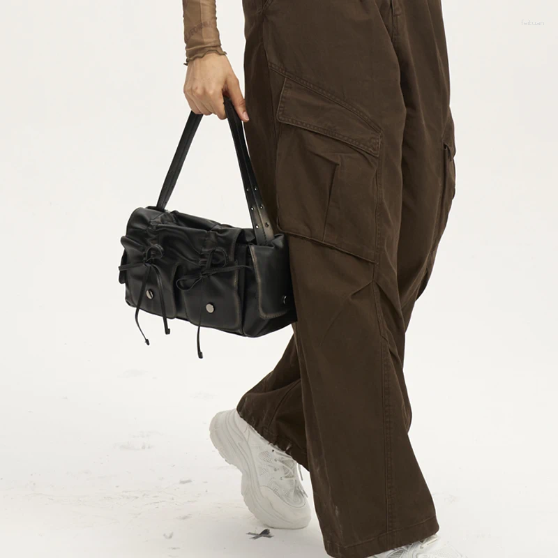 Drawstring Moto&biker Bags For Women Handbags Nad Purses 2024 In Distressed Pu Leatther Rivet Bow Underarm Shoulder Bag 4b4e