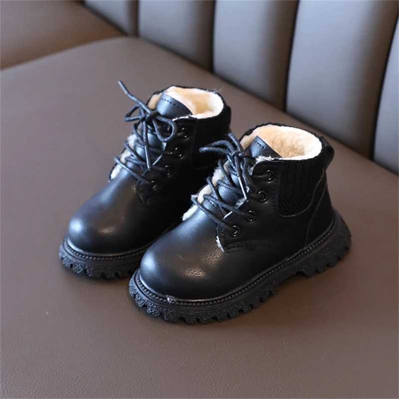 New Winter Children Snow Boots Leather Warm Flush Toddler Girls Shoes Soft Sole Non-slip Fashion Toddler Boys Boots EU21-30 M240906