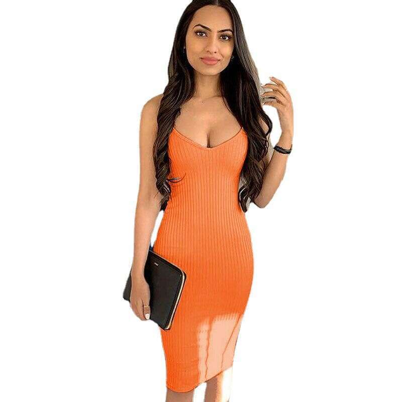 2023 Summer New Strap Dress Sexy Knitted U-neck Bag Hip Skirt