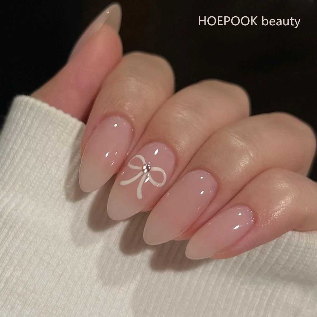 24 pieces of pink gradient almond pressed nail tips simple fashion trend fake nail art detachable natural artificial fake nails W240905