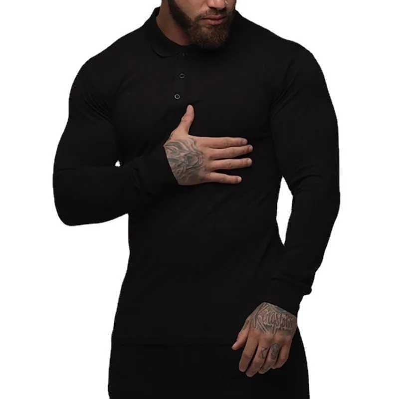 New Fashion Autumn Sports Polo Shirt Mens Stretch Cotton Gym Clothing Spring Casual Long Sleeve Polos Male Breathable T ShirtXJ240906