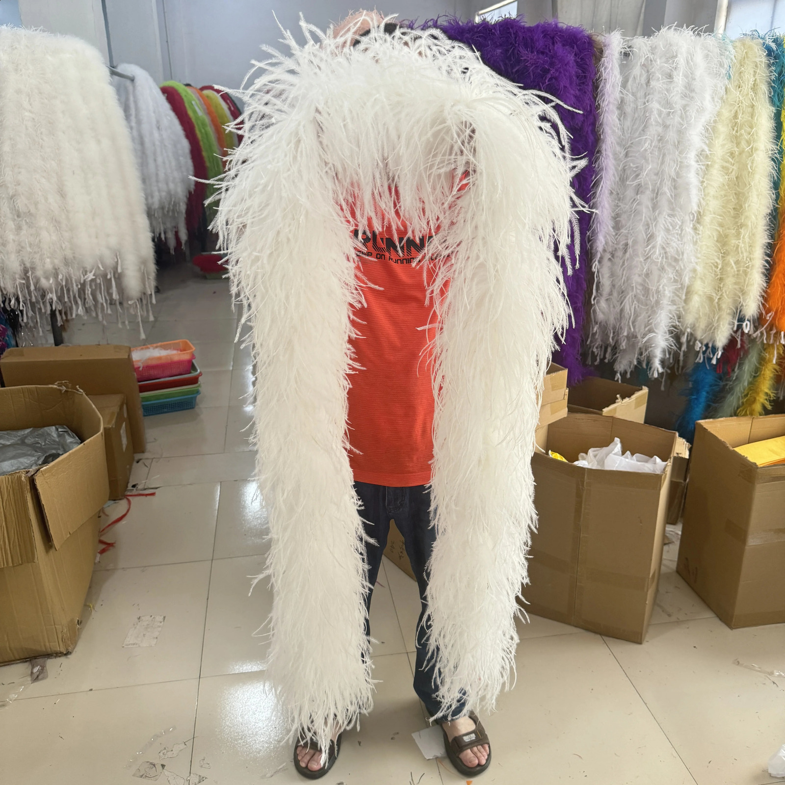 Customized 8Ply Ostrich Feathers Boa 6Ply Thick Selling Natural Ostrich Plumas Boa Scarf for Carnival Stage Clothing Sewing Decoration 240905bj