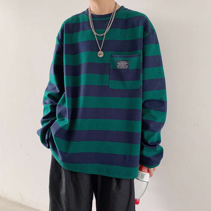 2019 new long sleeved striped T-shirt for women ins Harajuku loose Korean version top