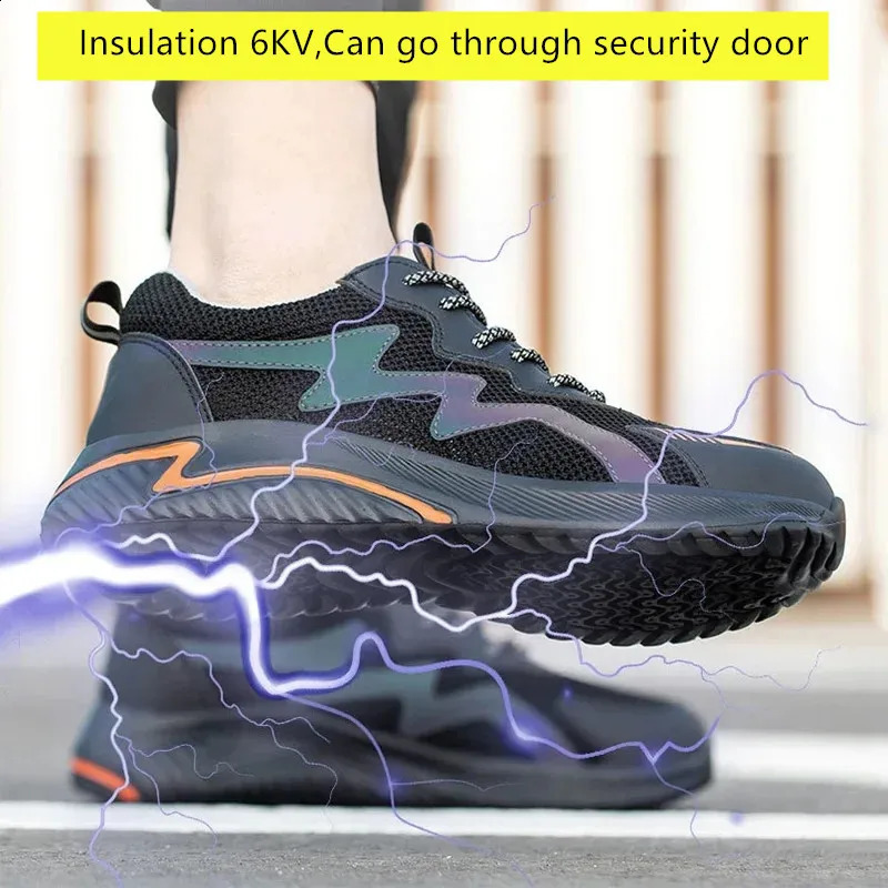 Security-Protection insulated shoes anti oil safety sneakers for work plastic toe safety shoes high reflective safety work shoes 240902