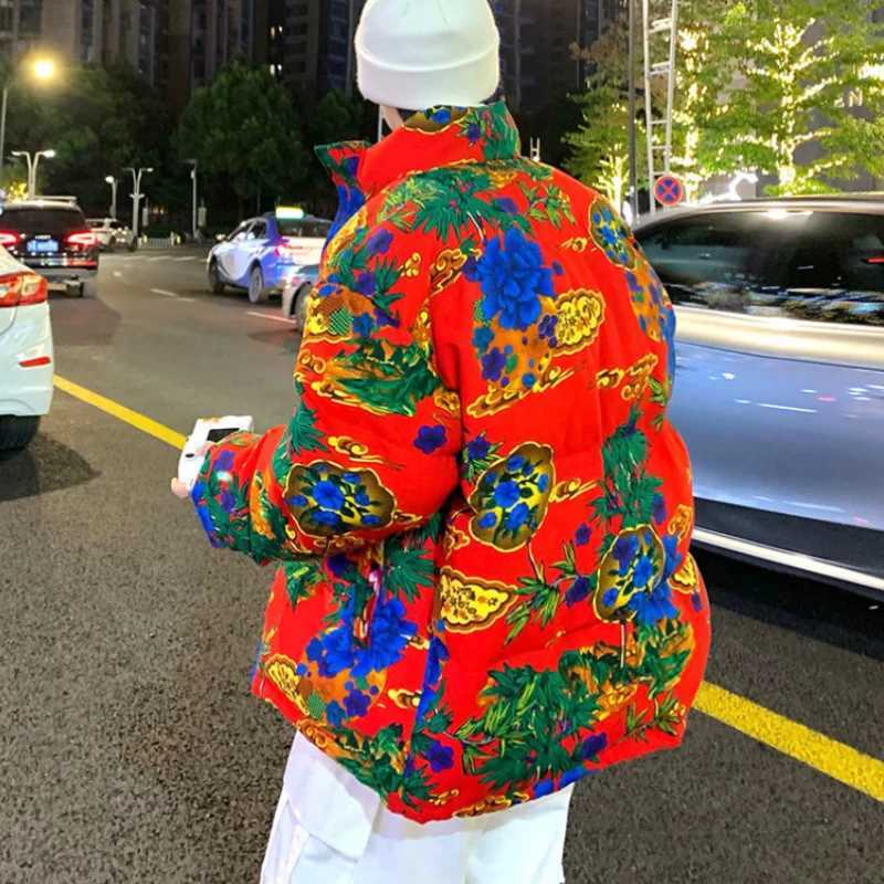 Northeast Big Flower Cotton-padded Jacket for Men Women Warm Thick Winter Bread Hanfu S-5XL Fashion Jacket Best-selling Products M240906