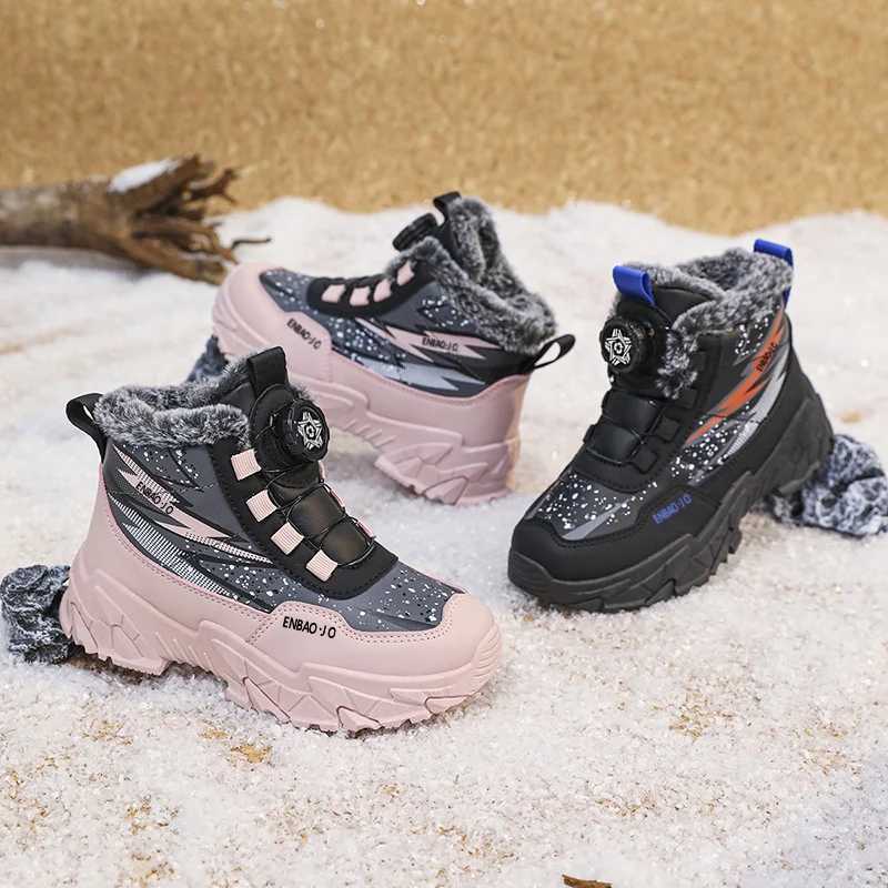 New Children Snow Boots Trendy All-match Kid Winter Thick Bottom Cotton Shoe Mid Top Warm Girl Boy Anti-slip Wear-resistant Boot M240906