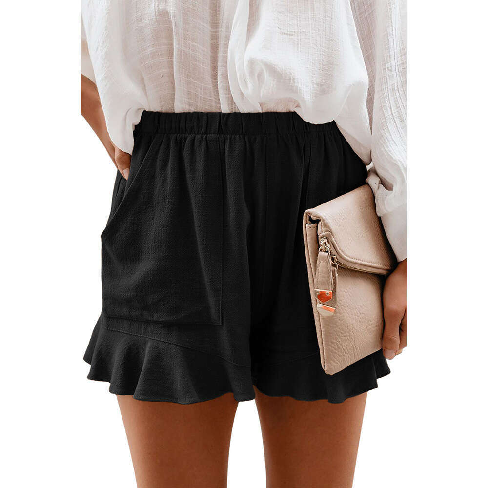 Summer cotton casual shorts for women's 2024 new European version solid color high waisted pleated loose straight leg pants