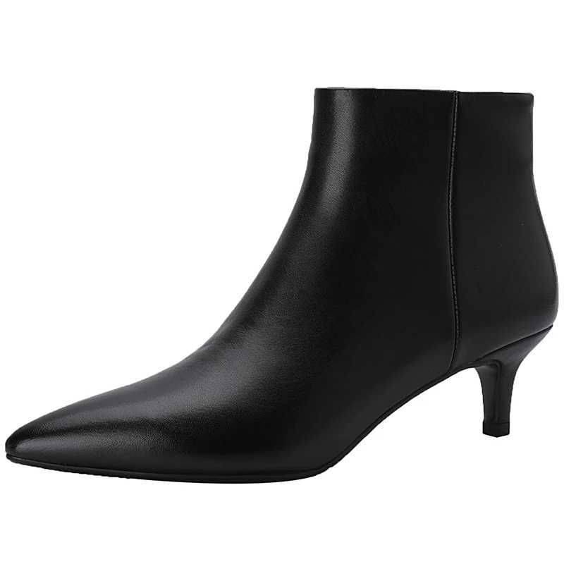 Dress womens ankle boots toe zipper beige thin high heels all leather 2022 classic spring shoes for the office CL240906
