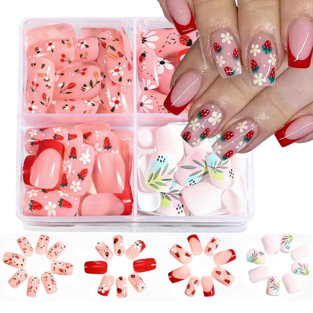 96 Halloween items pressed on almond and coffin blood red nails with skeleton fake nail design and fully covered artificial fake nails W240905