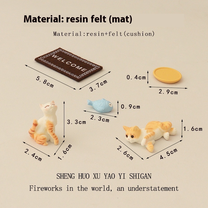 Creative Cute Kitten Mini Plate Simulation Small Fish Baby House Floor Mat Landscape Accessories Desktop Decoration Ornament
