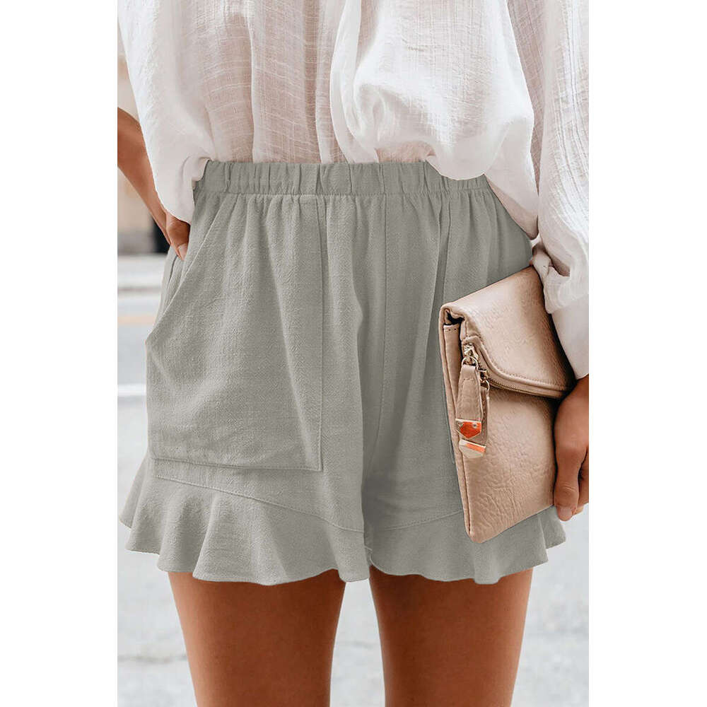 Summer cotton casual shorts for women's 2024 new European version solid color high waisted pleated loose straight leg pants
