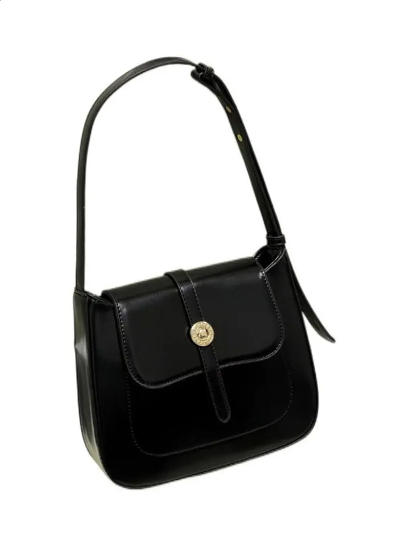 PU Black Shoulder Bag Zipper Buckle Adjustable Strap Womens Underwear Business Commuting Elegant Handbag 240906