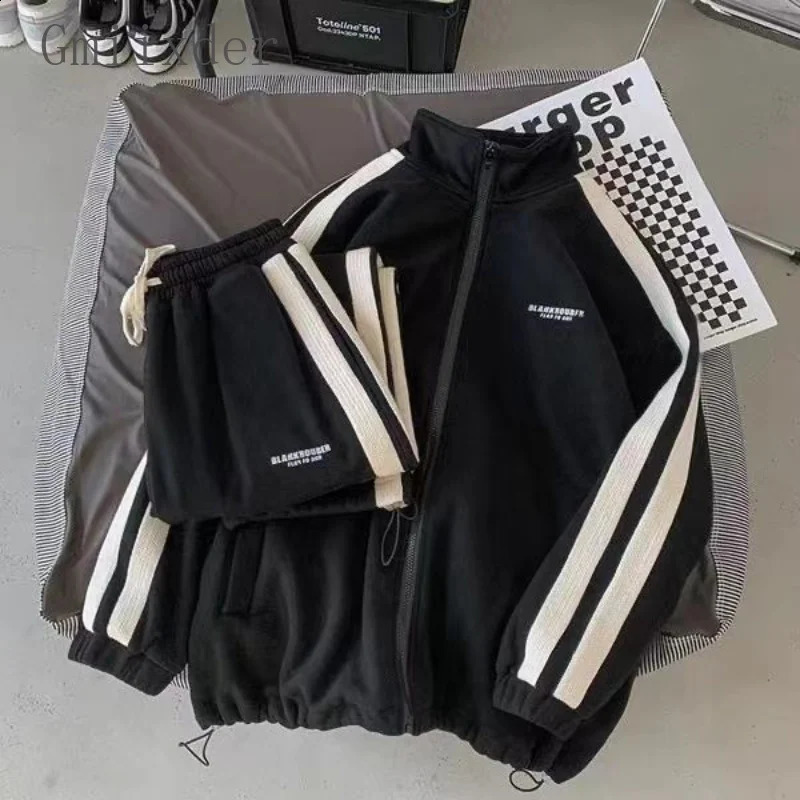 Joggers sportswear mens spring and autumn cardigan casual sports pants preparatory striped twopiece unisex 240904