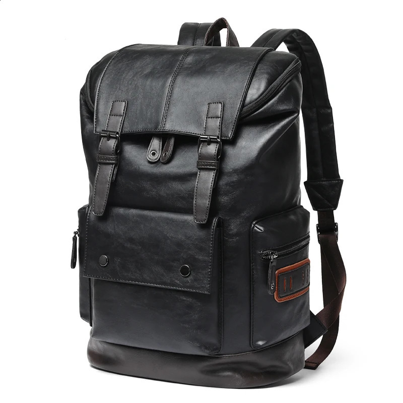 Men Pu Leather Backpack Mens Large Antitheft Travel Backpack Laptop Bag Black Bagpack School Male Business Shoulder Bag 240902