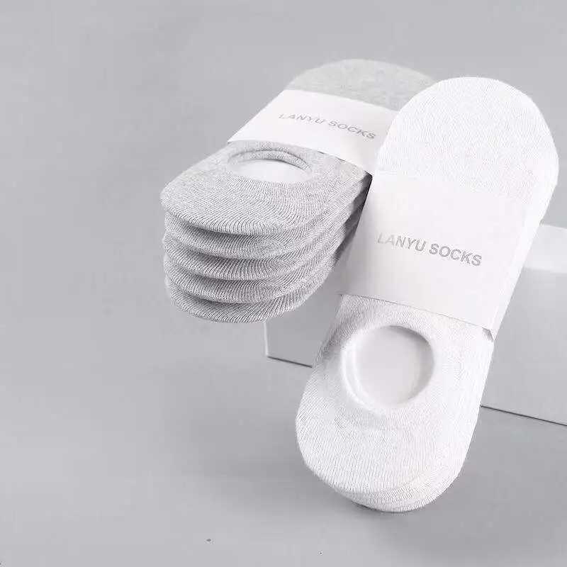 5 Pairs/Lot New Cotton Men Invisible Socks Men Sock Slippers Silicone Soft Breathable Sweat absorpt Anti-skid Solid Summer Socks Y240906