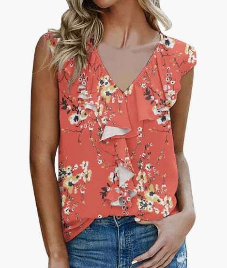 Temu Summer New Women's Printed Mushroom Edge T-shirt Tank Top