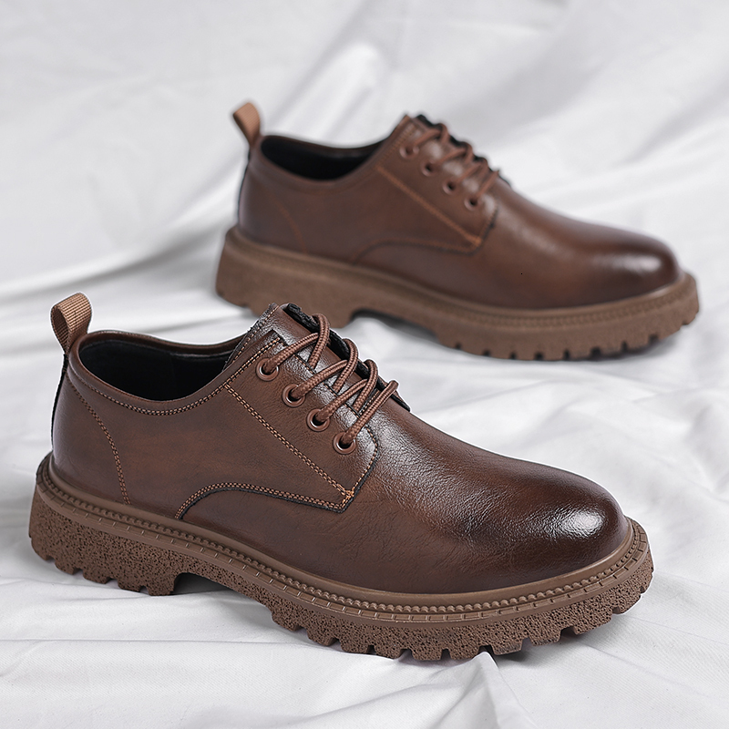 Derby Leather Outdoor Fashion Chunky Lace Up Retro Dress Men Busines Office Casual Party Wedding Shoes Man